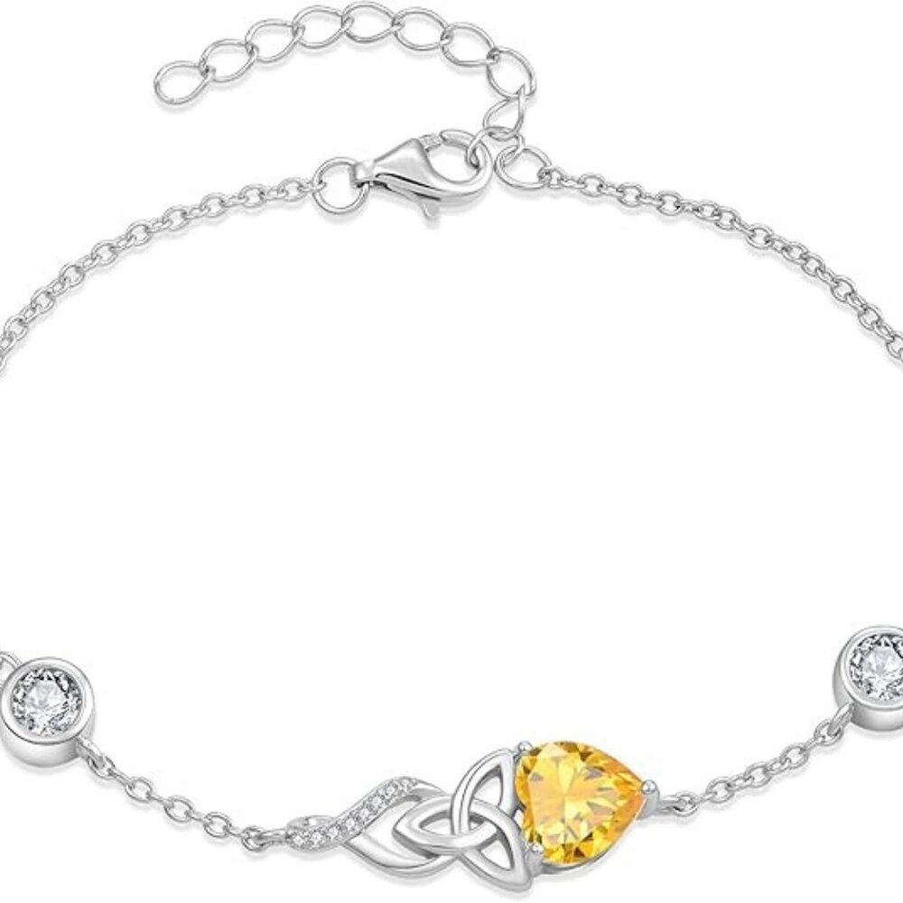 Infinity Celtic Knot Sterling Silver Birthstone Bracelet 11 November - Citrine